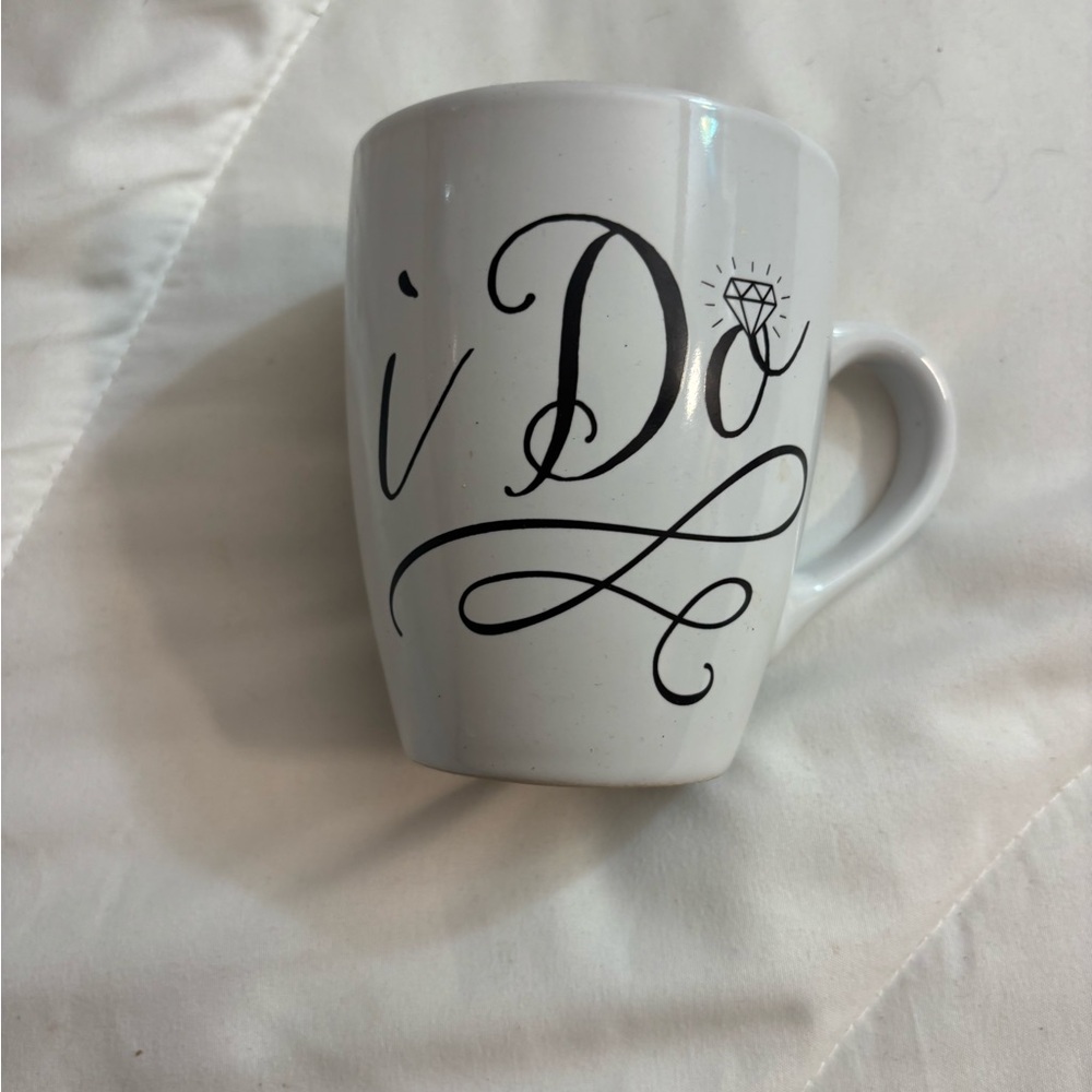 White 'I Do' Mug I Do glass wedding coffee mug white with black writing